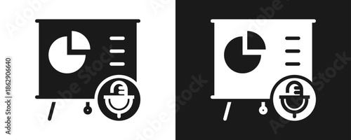 Pitch Deck Icon Set Glyph In White And Black Background