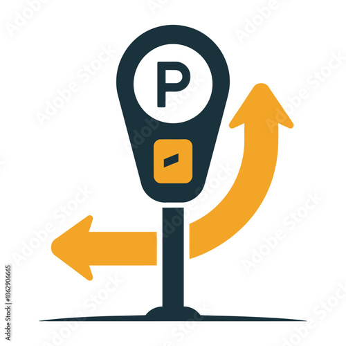 Parking meter icon shows directional arrows indicating payment zone movement.