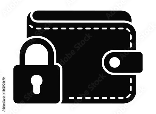 Secure wallet icon with a heavy padlock represents financial safety and data.