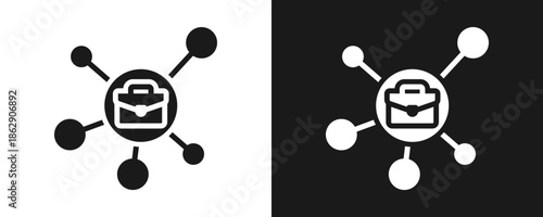 Business Network Icon Set Glyph In White And Black Background