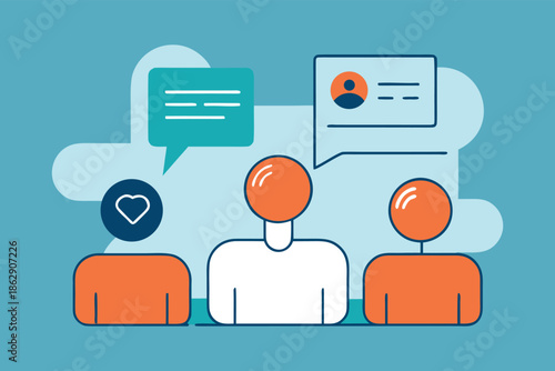 Social Media Communication Concept Vector Illustration with User Profiles, Chat Bubbles, and People Icons in Flat Design