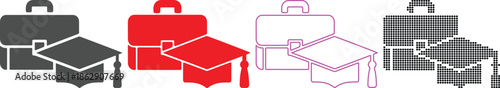 Graduation cap and briefcase set icons