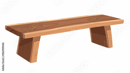 A simple, light brown wooden bench with visible wood grain texture and sturdy legs, isolated on white
