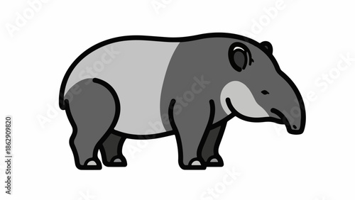 A stylized cartoon tapir with a distinctive two-tone gray body and black outline
