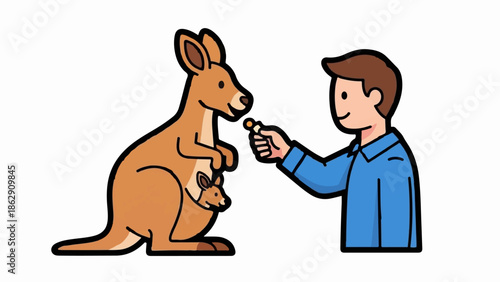 A person feeds a joey in a kangaroo's pouch