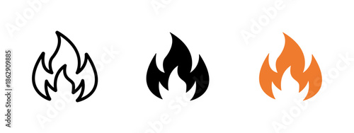 Fire icon. Flame symbol representing heat and burning. Energy and power concept. Fire pictogram for danger warning, fuel, gas, temperature and abstract visual communication.