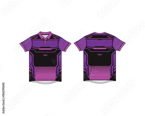Futuristic style racing jersey mockup with bold colors. Includes front and back views for professional design presentation.