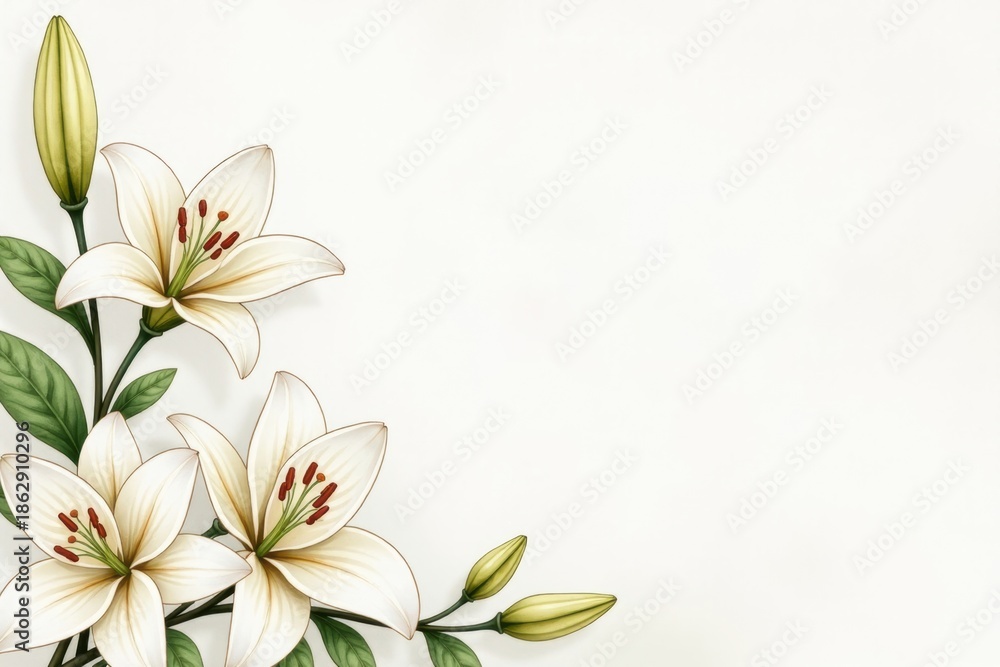 Fototapeta premium White Lilies with Black Mourning Ribbon Funeral Card Mockup