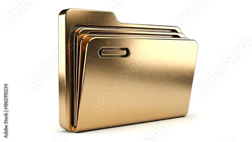 3D Gold Folder Icon for File Management Concept, Data Organization, Business Document Storage, Website UI, Mobile App Interface, Office Software, and Digital Workspace Design