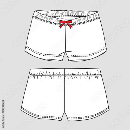 Women's Elastic Waist Sleep Shorts Technical Flat Sketch