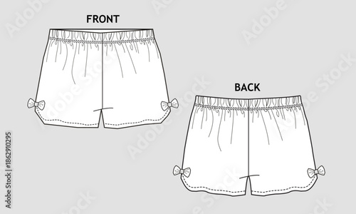 Flat Sketch of Women's Pajama Shorts with Bow Details