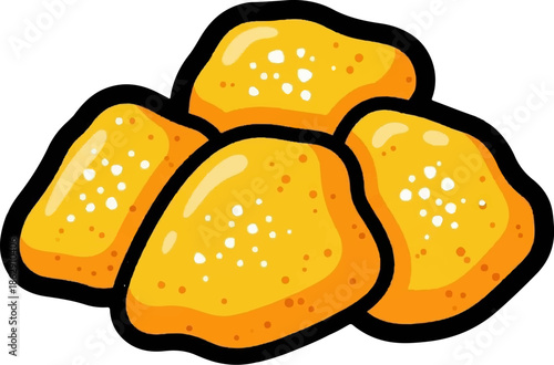 A pile of golden-brown, irregular-shaped food items with white specks