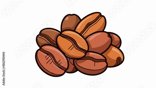 A pile of roasted brown coffee beans with a clear division