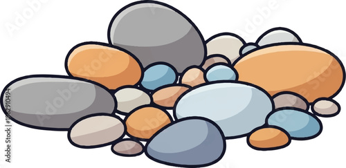 A pile of rounded, smooth stones in various earthy and pastel colors