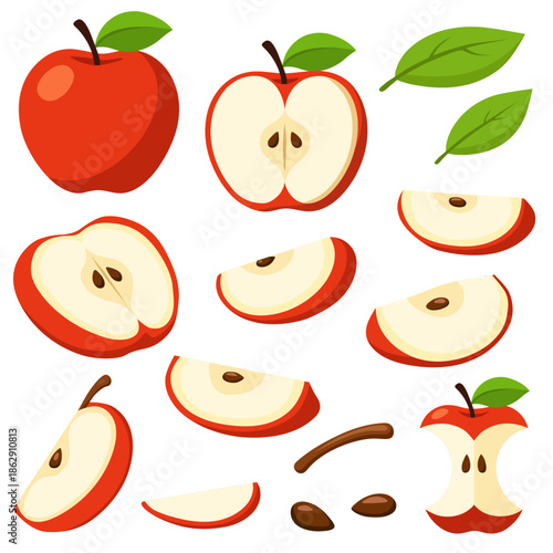 red apple vector clipart set