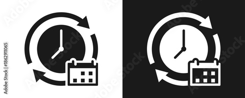 Flexible Hours Icon Set Glyph In White And Black Background