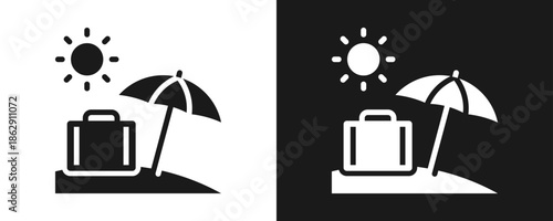Vacation Icon Set Glyph In White And Black Background