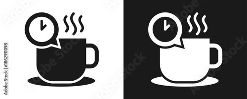 Coffee Break Icon Set Glyph In White And Black Background