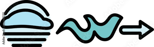 Abstract flow of information represented by cloud, wave, and arrow symbols