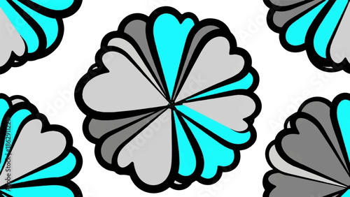 Abstract floral pattern with cyan and grey petals