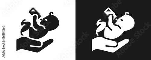 Childcare Support Icon Set Glyph In White And Black Background