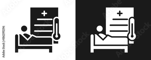 Sick Leave Icon Set Glyph In White And Black Background
