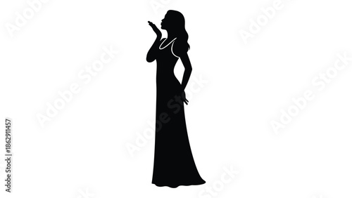 Elegant woman in a long gown silhouetted against a bright background