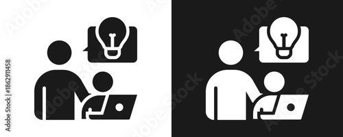 Employee Mentoring Icon Set Glyph In White And Black Background
