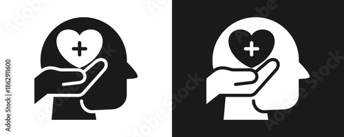 Mental Health Support Icon Set Glyph In White And Black Background