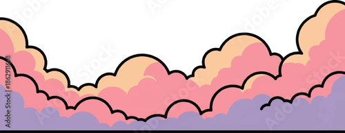 A whimsical, pastel-hued cloud formation rendered in a cartoonish style, set against a blank sky