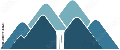 Abstract geometric mountain range with cascading water feature