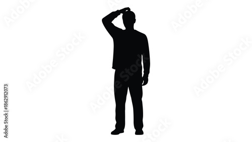 Silhouette of a man saluting with his right hand raised high