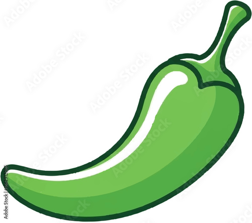 A vibrant green chili pepper illustration, featuring a glossy texture and a dark outline on white background