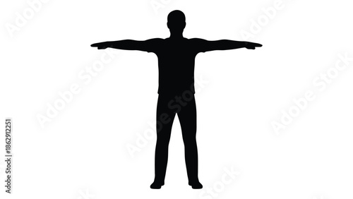 Silhouette of a person standing with arms outstretched against a white background