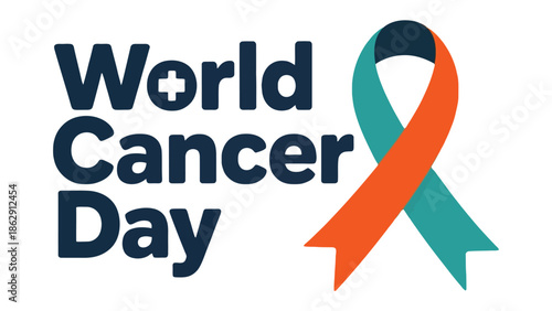 World Cancer Day Awareness: A symbolic image, the phrase World Cancer Day is displayed with a ribbon in vibrant colors, embodying support, hope and solidarity for those affected by cancer.