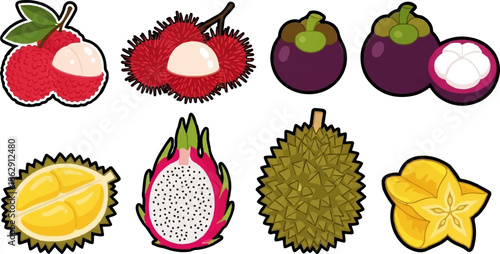 A vibrant assortment of exotic tropical fruits, ripe and ready for enjoyment
