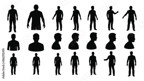 Collection of diverse human silhouettes showing various poses and perspectives
