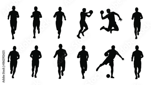 Silhouettes of people in various athletic poses and dynamic movement