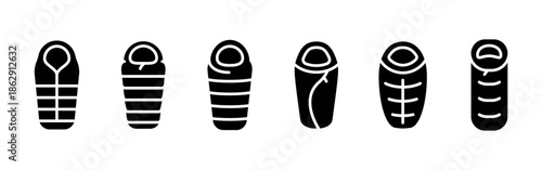 Sleeping bag solid icon. Camping and outdoor gear black symbol for hiking and travel. Sleeping bag illustration for tourism, adventure, and survival concepts. Solid and glyph pictogram isolated.