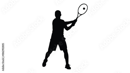Silhouette of a tennis player preparing to serve the ball