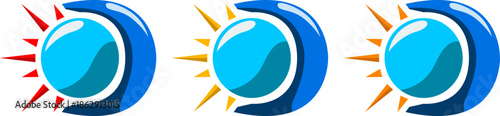 Solar and Grey Moon Logo Icon with Blue Center Circle