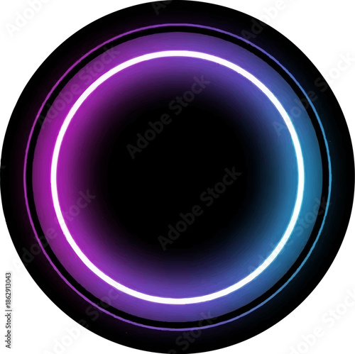 Abstract neon glowing concentric circles in pink and blue gradient on a black background, creating a futuristic portal effect