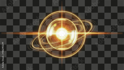 Vector illustration golden light flare effect creating dynamic swirling energy for abstract technology marketing graphics.