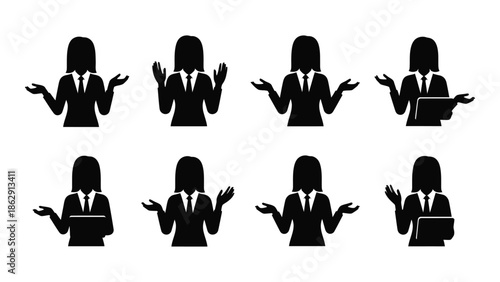 Silhouette collection of business people in various welcoming gestures