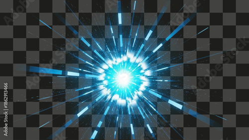  glowing blue radial starburst effect for abstract cosmic technology branding.