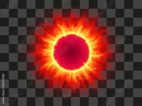 Vector illustration of burning fiery sun orb radiating intense heat for cosmic design asset.