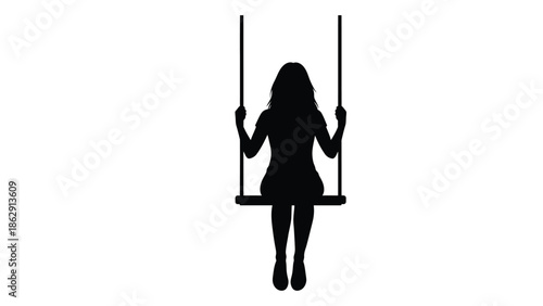 Silhouette of a woman seated on a swing simple black and white illustration