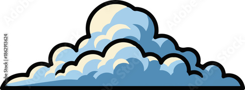 A vibrant cartoon cloud illustration featuring blue and cream hues with a bold dark outline, isolated on white