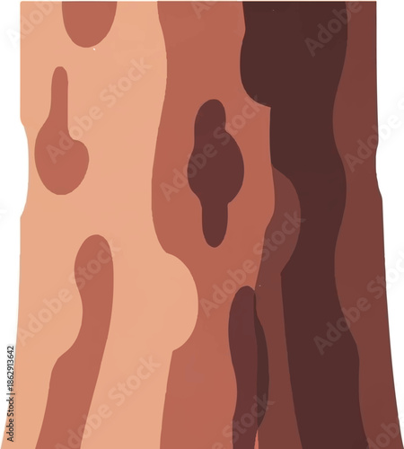 Abstract pattern featuring undulating shapes and varied shades of brown and reddish-brown, resembling tree bark texture