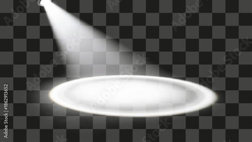 Vector illustration spotlight shining bright white light for product display marketing.